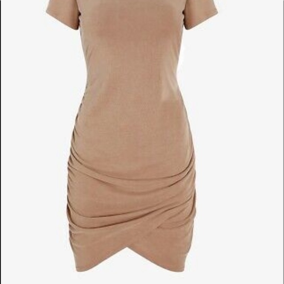 Express Cream Rushed Dress - Picture 3 of 6